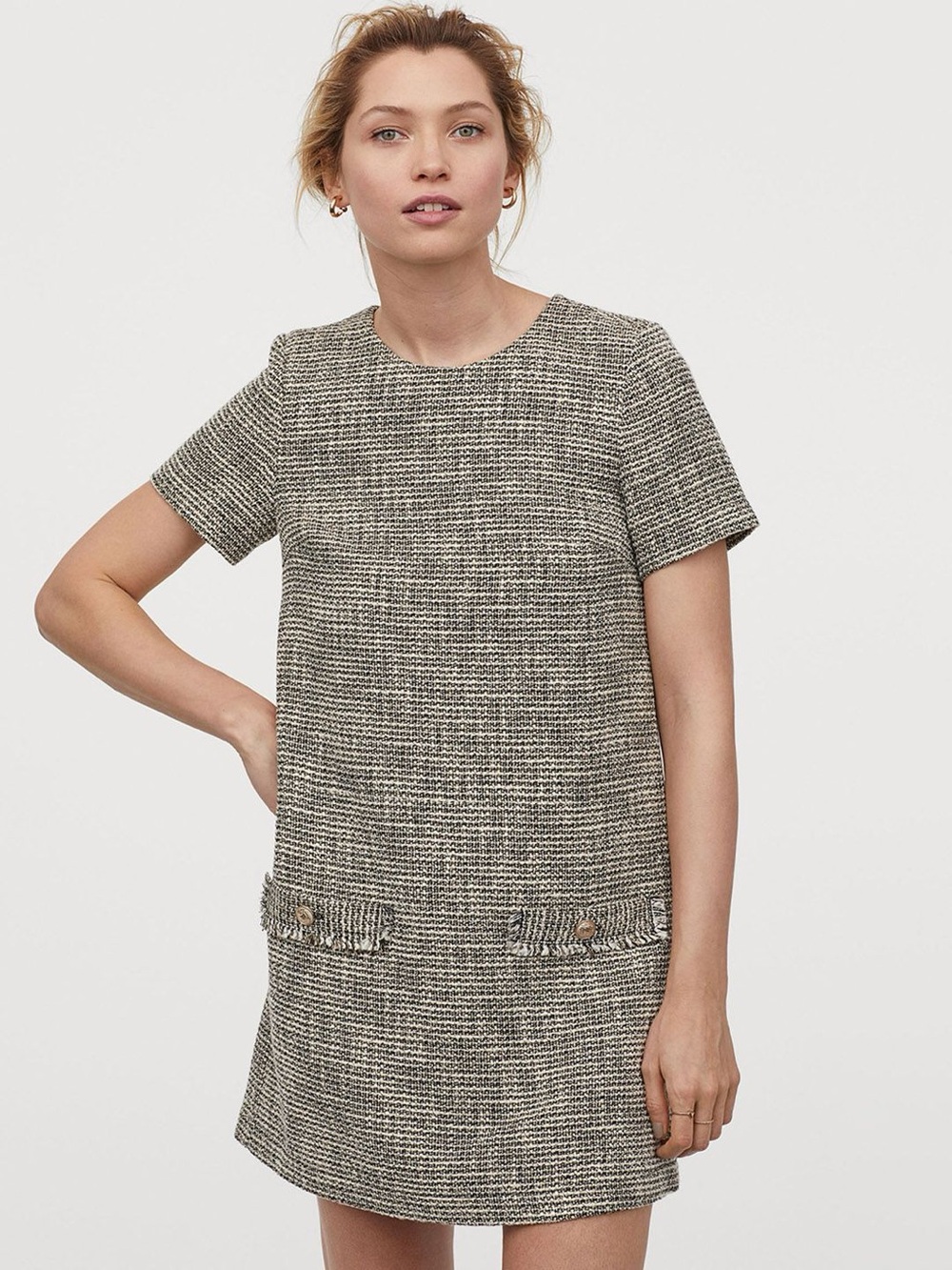 H&M Beige and Black Tweed Shift Mini Dress